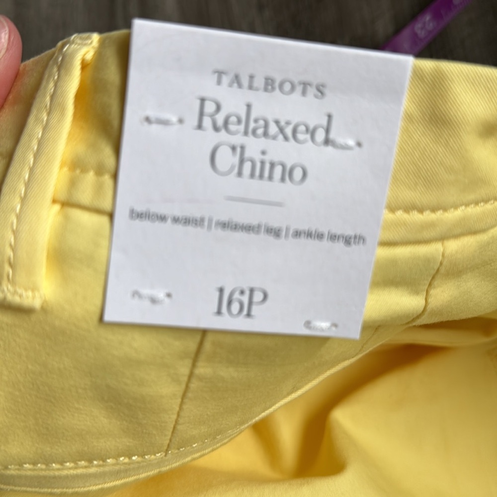NEW Talbots 16 Petite relaxed chino pants women’s yellow below waist ankle $90 - Picture 7 of 8